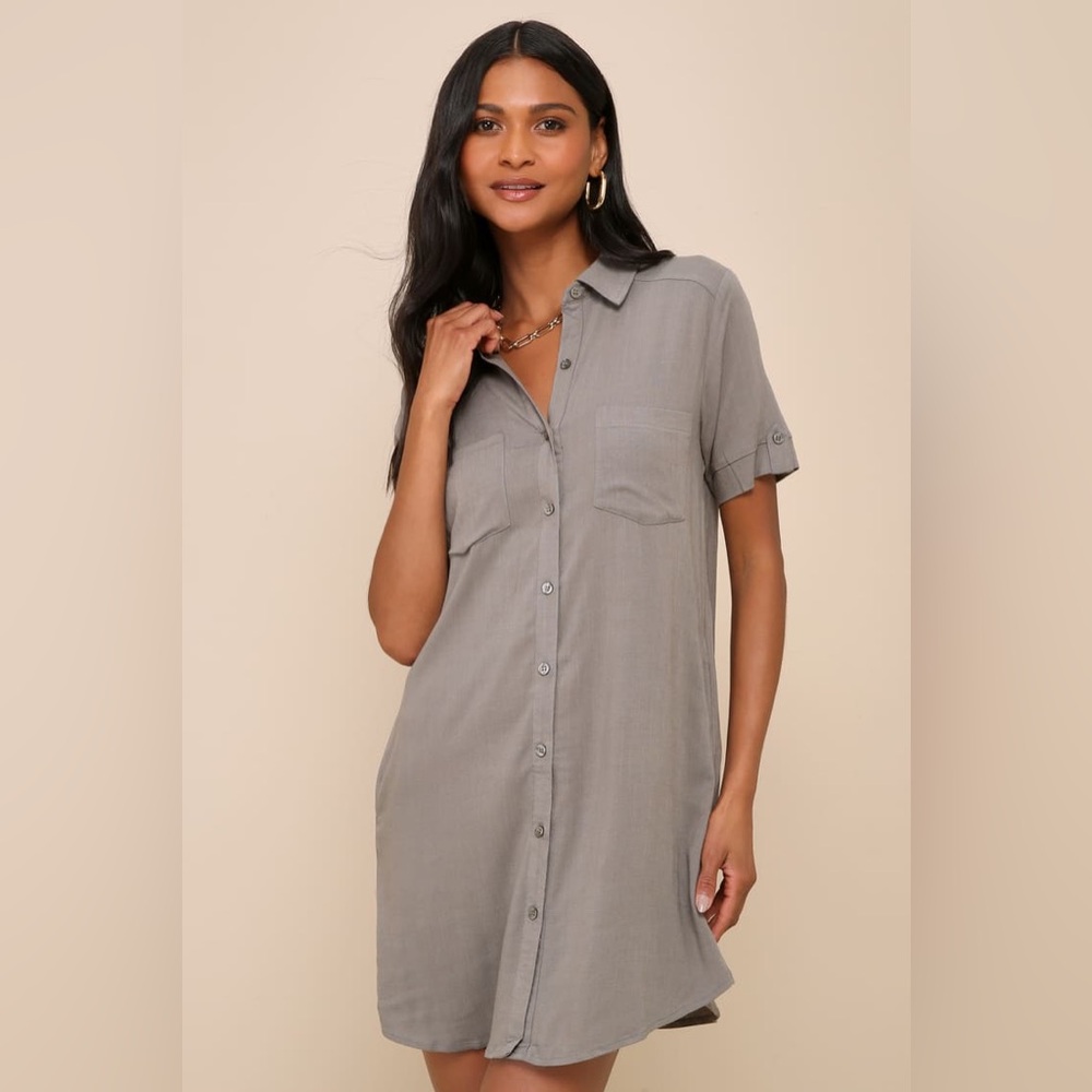Lulus Oxford Comma Olive Green Shirt Dress 👗